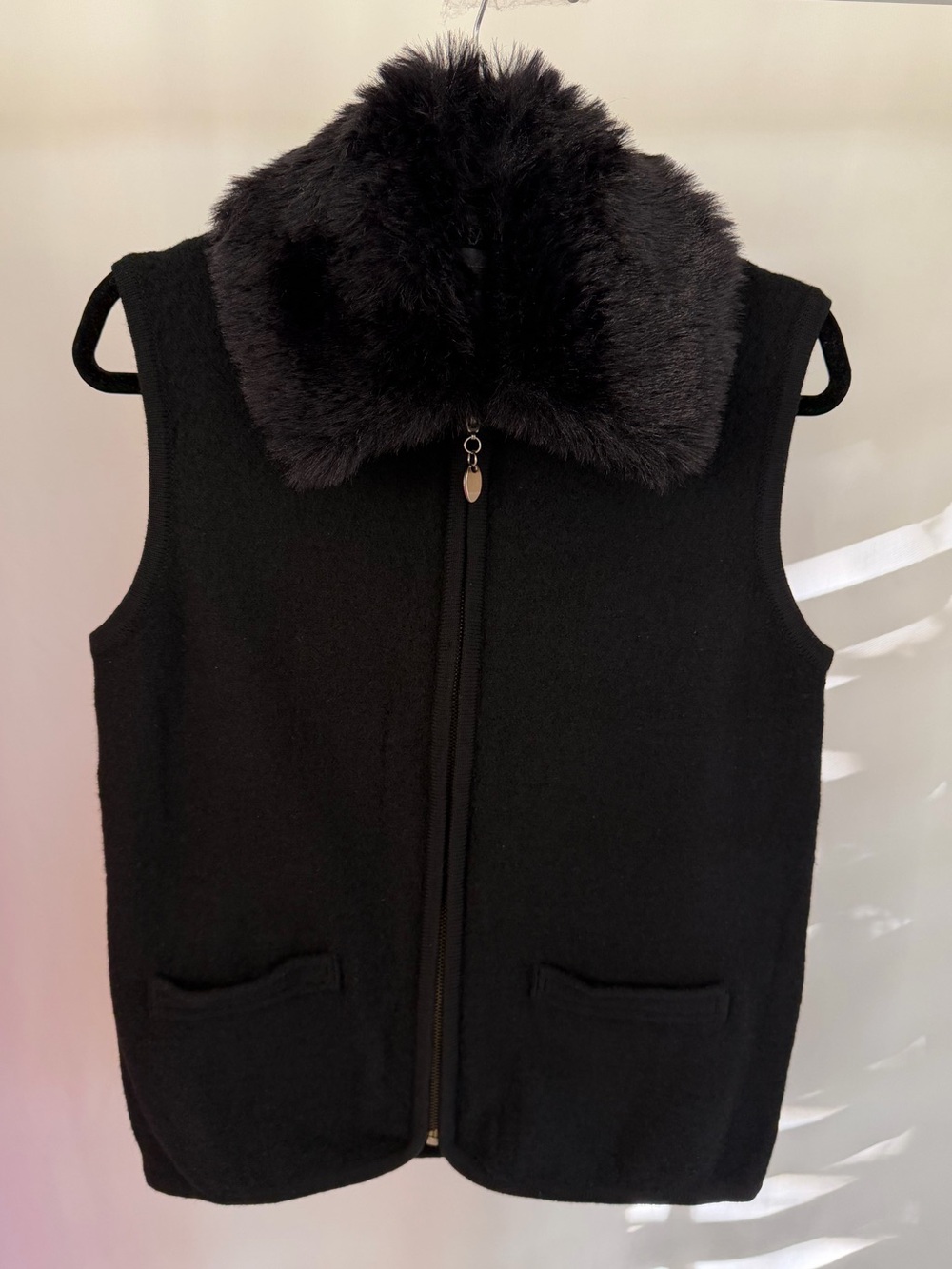100% Wool Vest with Removable Faux Fur Collar by Nouveaux Size Small